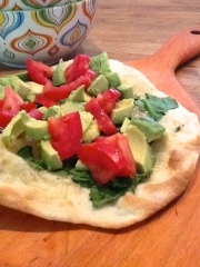 Raw Olive, healthy pizza, avocado, tomato